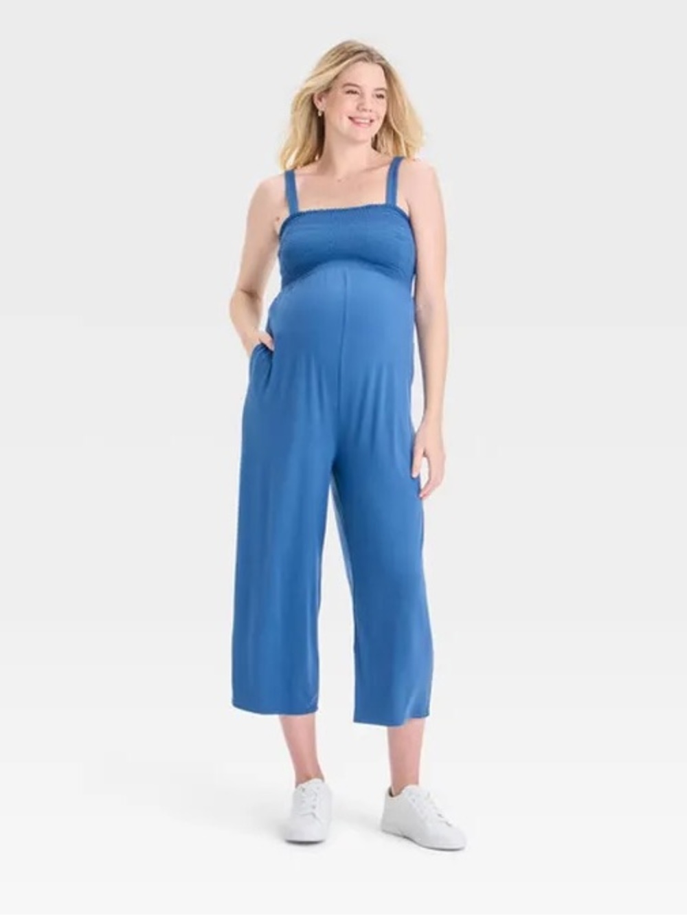 Isabel by Ingrid & Isabel Blue Smocked Maternity Jumpsuit - Size L